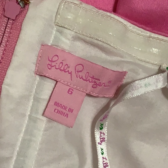 Lilly Pulitzer Dress Strapless Pink and White Appliqué Size 6 - Picture 10 of 12